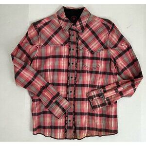 Twenty X Ultra Fit Women's Shirt L Plaid Metallic Snap Front Western Cowgirl